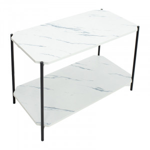 Masuta de cafea Mara MDF alb aspect marmura - negru 80x40x55cm - Img 5