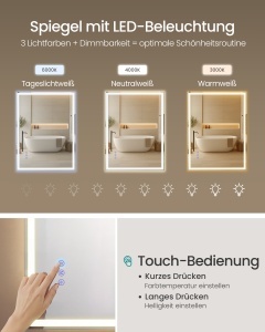Oglinda baie, Berit, Songmics, Alb, 70.7x50.7x2.4 cm - Img 2