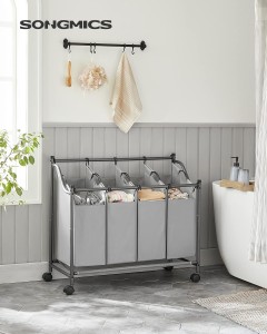 Organizator cu roti pentru baie, Songmics, 4 x 35L, 87.5 x 38.5 x 67 cm, LSF005, Gri - Img 2