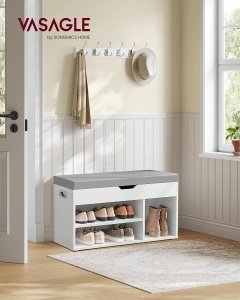 Pantofar bancuta hol cufar cu depozitare, Vasagle, Alb, 80x44x30 cm - Img 6