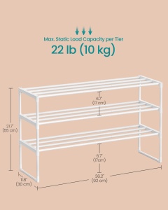 Pantofar modular Songmics Alb perlat 92x30x55 cm - Img 6