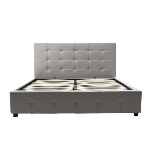 Pat dublu Roi piele ecologica PU cu spatiu de depozitare gri mat 173x219x110 cm 160x200 - Img 3