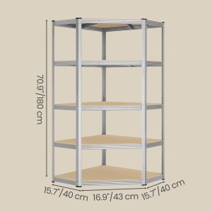 Raft metalic de colt, Cozory, Songmics, Bej, 90x90x180 cm - Img 2