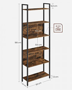 Raft pentru carti, Vasagle, Negru, 60×24×186 cm - Img 3