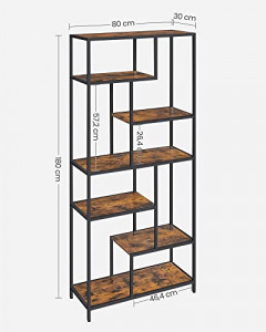 Raft pentru carti, Vasagle, Negru , 80×30×180 cm - Img 4