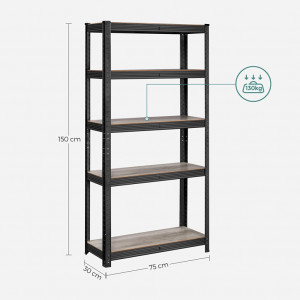 Raft Songmics, 5 rafturi, 30 x 75 x 150 cm, Black, GLR030B11 - Img 9