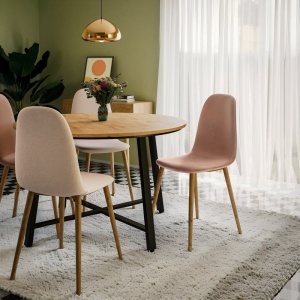 Scaun Bella catifea mar putred picior metalic natural 43x52x88 cm - Img 3