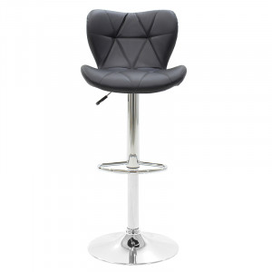 Scaun de bar Coozy reglabil pe inaltime stil capitonat din metal cromat cu PVC negru - Img 3