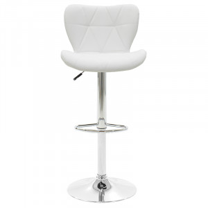 Scaun de bar Coozy reglabil pe inaltime stil capitonat metal cromat cu PVC in alb - Img 3