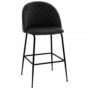 Scaun de bar Kudos picioare metalice negre - negru catifea - Img 1