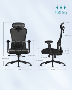 Scaun de birou Songmics Negru 67x70x119 cm - Img 3