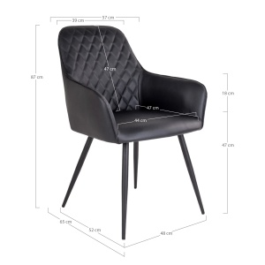 Scaun dining Harbo, Negru, 65x57x87 cm, Piele ecologica - Img 3