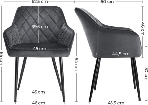 Scaun dining, Songmics, Gri, 62.5x60x85 cm - Img 3