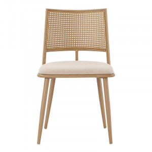 Scaun Giulia plastic material textil ratan bej - metal culoare lemn natural 49x52x80cm - Img 4