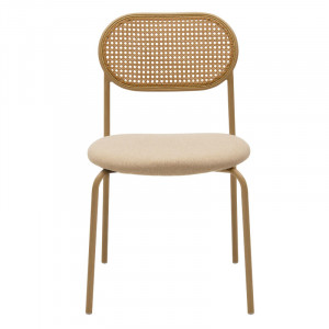 Scaun James plastic material textil ratan bej - metal culoare lemn natural - Img 4