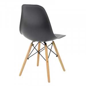 Scaun Julita plastic negru - picior culoare lemn natural 46x50x82cm - Img 2
