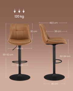 Set 2 buc. Scaune de bar Vasagle Maro 44x48x112 cm - Img 5