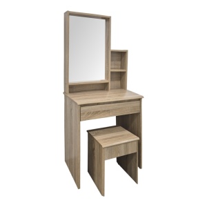 Set 2 bucati Masa de machiaj cu taburet, Larnia, Stejar, 40x65x142 cm