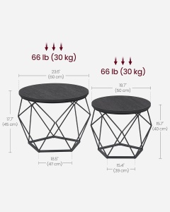 Set 2 masute de cafea Vasagle Gri inchis 60x60x45 cm - Img 3