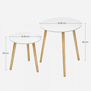 Set 2 masute laterale, Vasagle, Alb-Lemn, 45x45x50 cm - Img 3