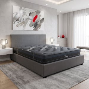 Set 2 piese Cadru de pat cu spatiu de depozitare si Saltea Norse-Resty, Gri inchis, 211x167x86 cm