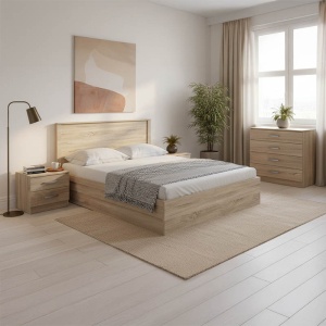 Set 4 buc. dormitor cadru pat si noptiere + comoda, Athos, Sonoma, 170x206.5x96 cm