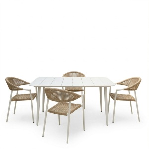 Set 5 masa si scaune gradina, Ammos Vista, Alb, 80x150x72 cm - Img 2