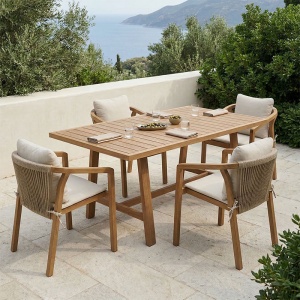 Set 5 masa si scaune gradina, Malibu, Bej, 90x160x75 cm