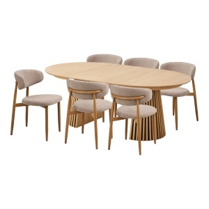Set 7 piese Masa dining si scaune Osaka, Stejar, 120x120x77 cm - Img 4