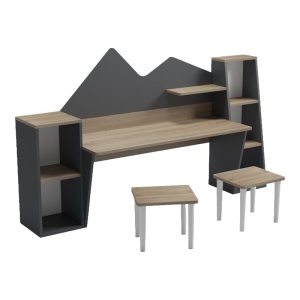 Set birou de copii cu 2 tabureti, 3 buc, Dualto, Pako, Sonoma 180x30x93.6 cm - Img 4
