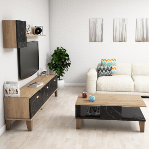 Set Comoda TV si Masuta de Cafea Living SumerG5030 Oak-Marble - Img 3