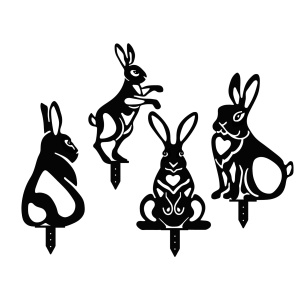 Set de accesorii metalice decorative pentru gradina Rabbits Negru 22x35 cm - Img 2