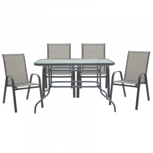 Set de gradina masa si scaune 5 bucati Calan metal negru-textilena gri inchis 110x60x70cm - Img 2