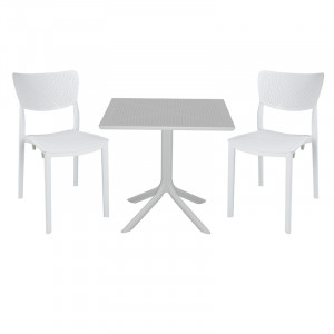 Set de gradina masa si scaune Groovy-Ignite set 3 piese plastic alb 80x80x74.5cm