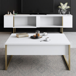 Set de mobilier pentru living Luxe, Alb- Auriu - Img 3