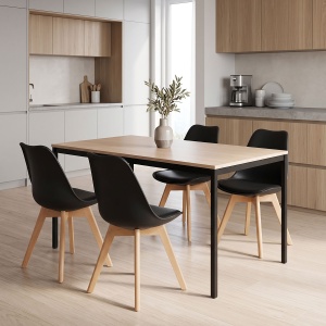 Set masa si scaune dining, 5 buc, Gaston Faragio, Pako, Natural 120x75x75 cm
