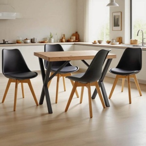 Set masa si scaune dining, 5 buc, Gaston Zeryin, Pako, Negru 110x70x75 cm