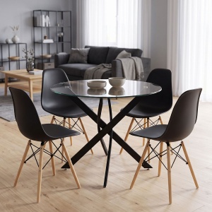 Set masa si scaune dining, 5 buc, Julita Antoro, Negru, 80x80x75 cm