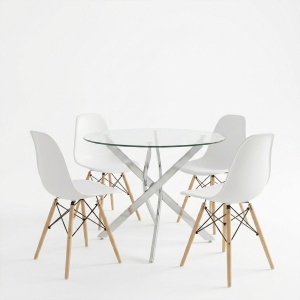 Set masa si scaune dining, 5 buc, Julita Antoro, Transparent, 80x80x75 cm - Img 2