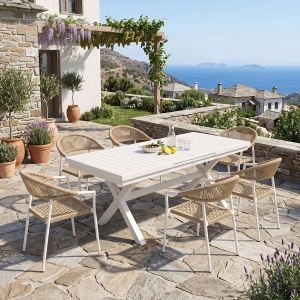 Set masa si scaune dining, 7 buc, Dagyn Ammos, Pako, Alb 240x90x76 cm