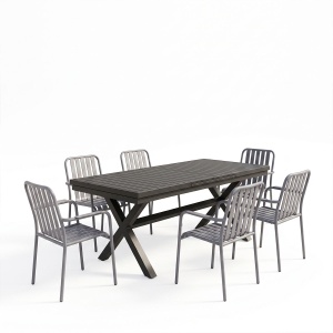 Set masa si scaune dining, 7 buc, Dagyn Vista, Pako, Antracit 240x90x76 cm - Img 2