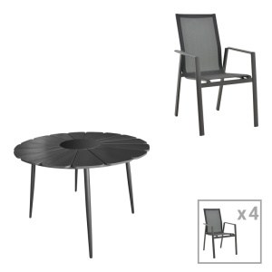 Set masa si scaune Pinap-Dashiell, Pako World, 5 piese, Negru, 110x110x74 cm
