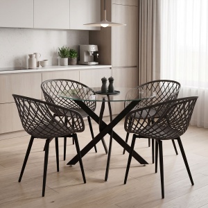 Set mobilier sufragerie 5 piese Ezra, Negru/Antracit, 80x80x75 cm
