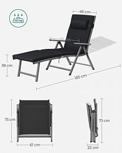 Sezlong, Songmics, Negru, 60x183x97 cm - Img 3