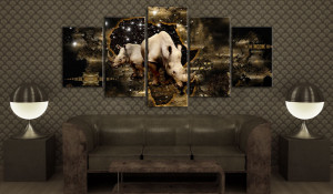 Tablou - Golden Rhino 100x50 cm - Img 2