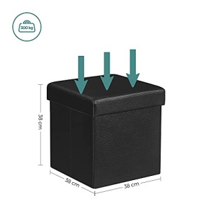 Taburet cu depozitare, Songmics, Negru, 38x38x38 cm - Img 5