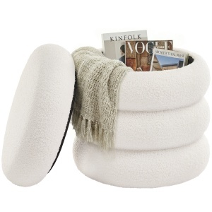 Taburet depozitare otoman boucle Island Alb 43x43x47 cm