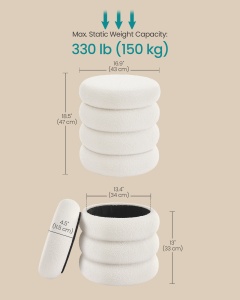 Taburet depozitare otoman boucle Island Alb 43x43x47 cm - Img 6