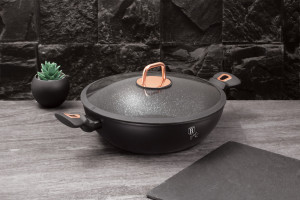 Tigaie Wok cu capac, 30 cm, negru Rose Collection - Img 3