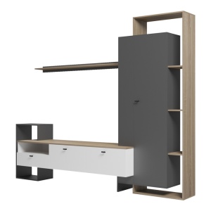 Ansamblu comoda TV Ferefia Alb 240x45.5x189.5 cm - Img 4
